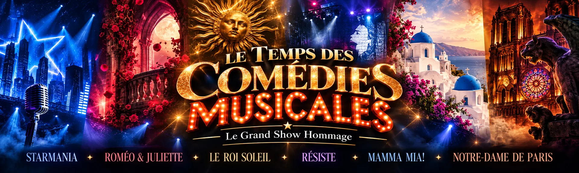 Le Temps des Comédies Musicales – le grand show hommage : Starmania, Roméo & Juliette, Le Roi Soleil, Résiste, Mamma Mia!, Notre-Dame de Paris